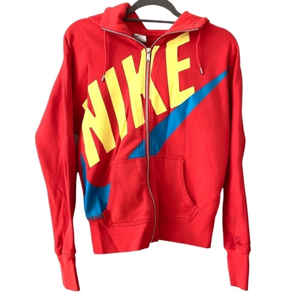 Nike Pink Yellow Neon Front Logo Zipper Sweater Sports Wear Hoodie